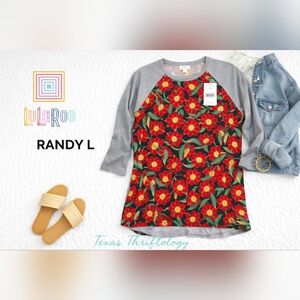 NWT LuLaRoe Randy Tee Large Floral Raglan 3/4 Sleeve Soft T-Shirt Top